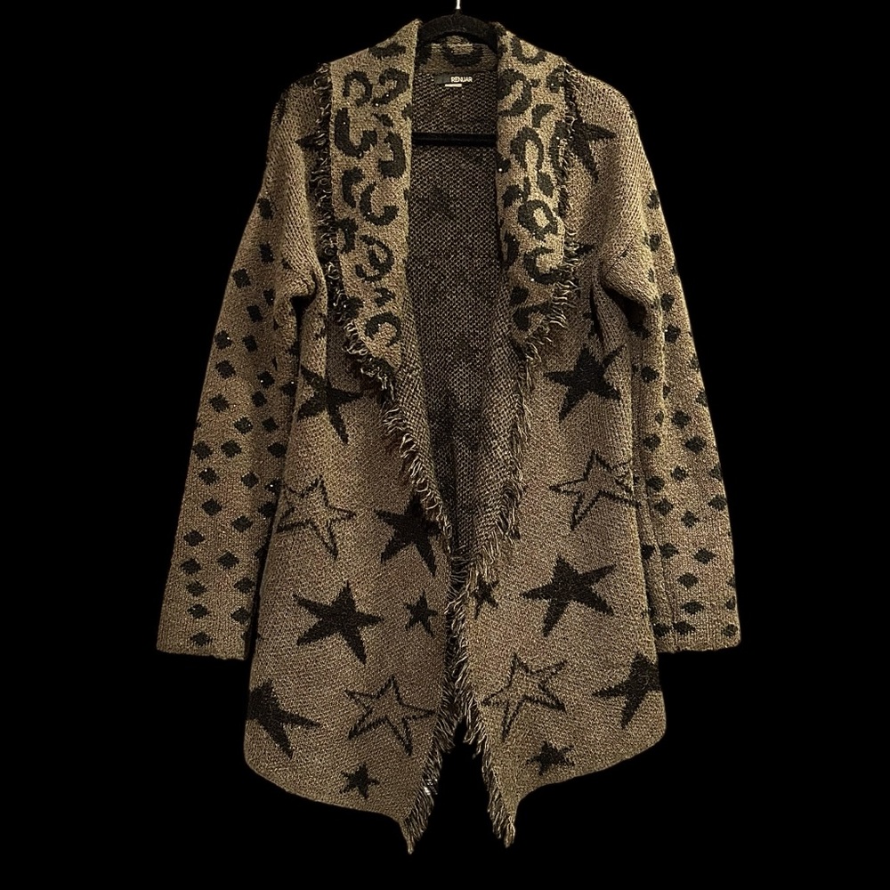Renuar Chic Star and Leopard Print Cardigan Size Large